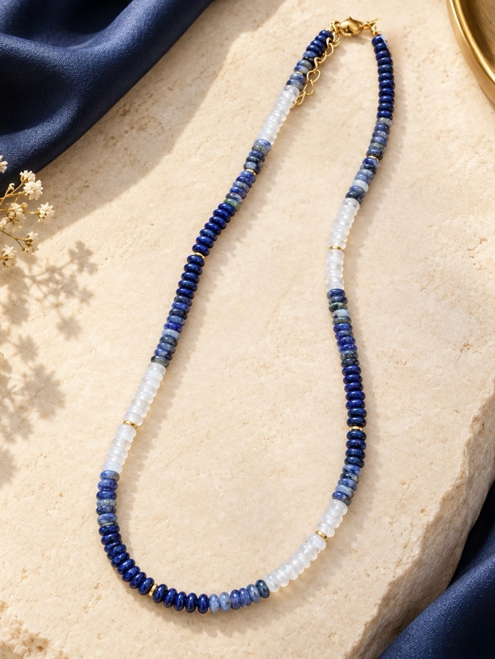 Handcrafted Blue and White Beaded Necklace